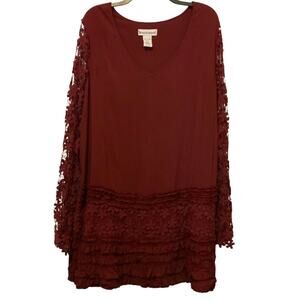 Seventh Avenue Peasant Top Burgundy Lace Crochet Womens 1X